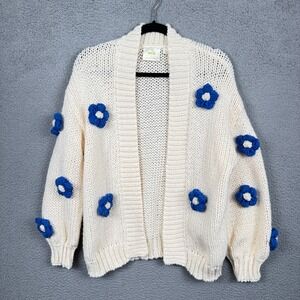 Maeve Sweater Women One Size Cream 3D Flower Open Knit Cardigan Cottagecore
